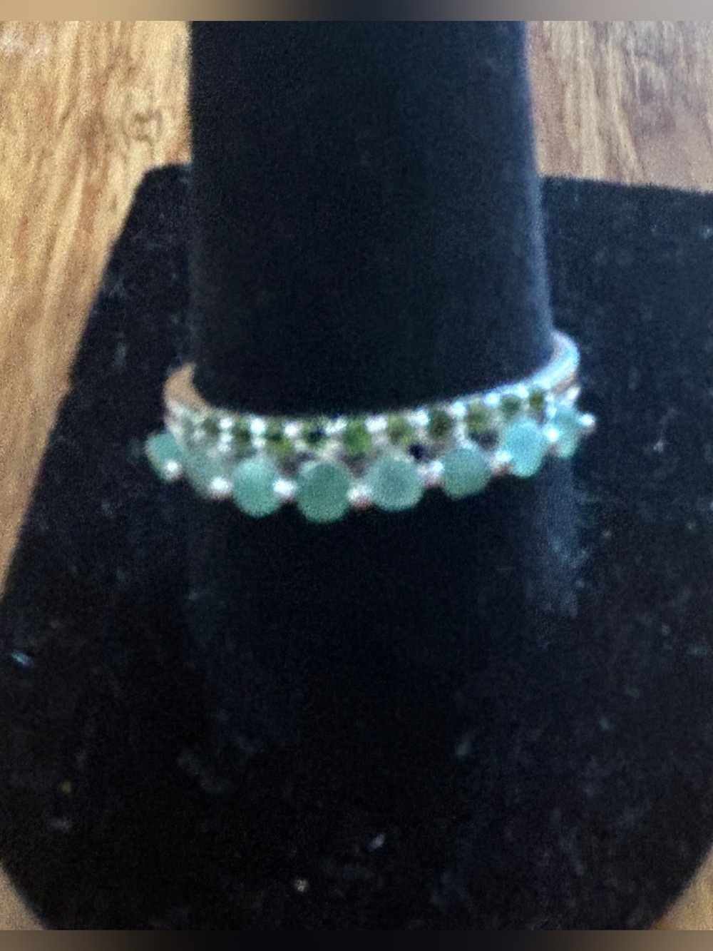 Genuine emerald and chrome diopside sterling silver double row half eternity